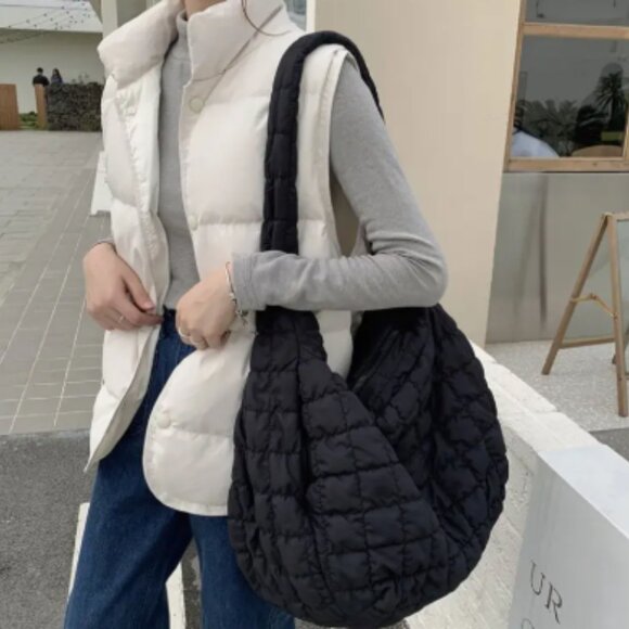 Fashionable Large Capacity Puffer Embroidered Shoulder Bag  - Black - Picture 15 of 15